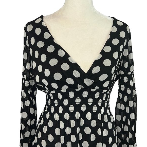 Like New BCBGMaxAria Black & White Polka Dot V-Neck Midi Dress Size Medi… - Picture 10 of 11